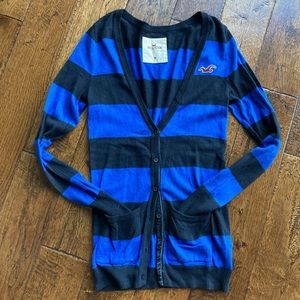 Hollister Navy Blue Striped Button-Down Sweater | Juniors Medium